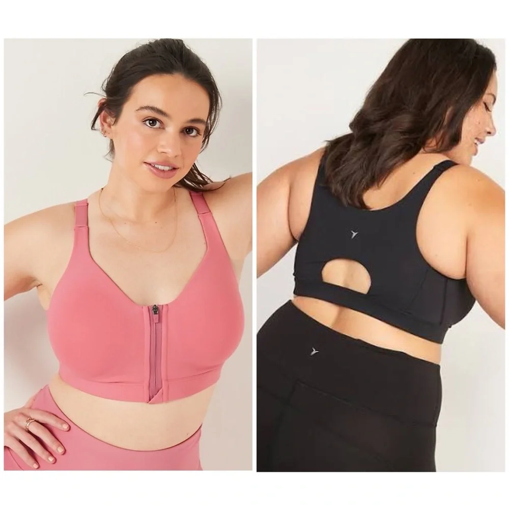 Set of 2 High-Support PowerSoft Zip-Front Sports Bras in Pink and Navy Blue - Picture 1 of 5